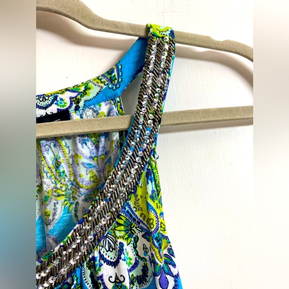 International Concepts Women Blue Floral Embellished Neck Tank - Picture 2 of 5